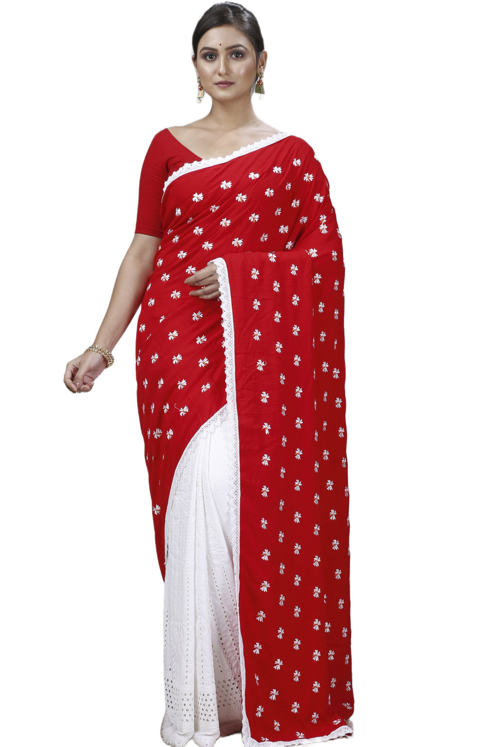 Red White Pure Cotton LalPori Hand Loom Saree (14)